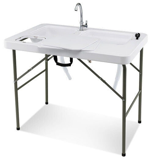 Fish Cleaning Table with 2 Sinks and 360?° Rotatable Fauce-White